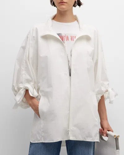 Emporio Armani Blouson-sleeve Techno Cotton Windbreaker In White