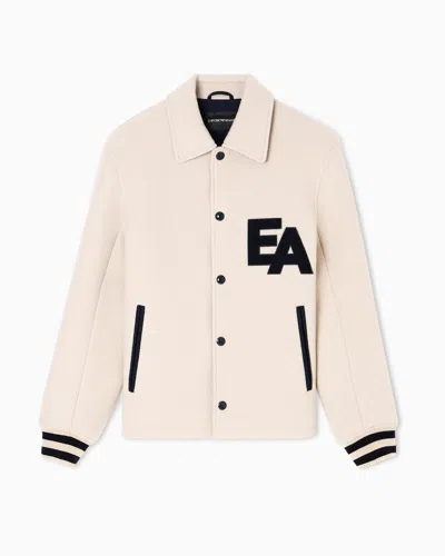 Emporio Armani Blouson With Press Studs In Wool Cloth With An Oversized Ea Patch In Neutral