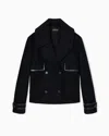 Emporio Armani Double-breasted Peacoat With Faux Leather Trim In Black