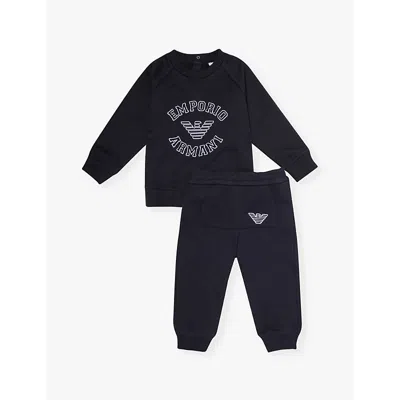 Emporio Armani Babies' Logo-embossed Regular-fit Cotton-jersey Tracksuit 6-26 Months In Blu Navy