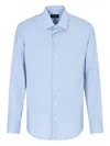 Emporio Armani Icon Shirt In Tropical Light Wool Canvas In Blue