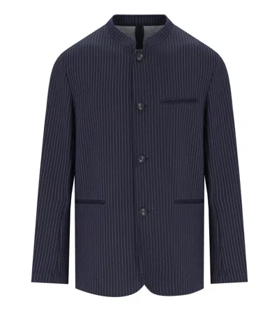 Emporio Armani Pinstriped Jersey Single-breasted Jacket In Blue