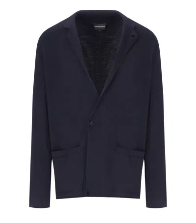 EMPORIO ARMANI EMPORIO ARMANI NAVY BLUE KNITTED JACKET