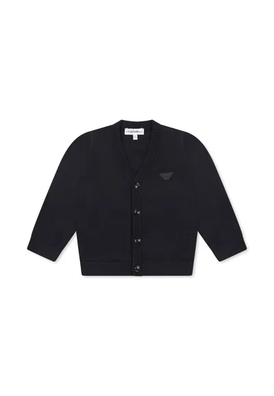 Emporio Armani Blue Cardigan For Baby Boy With Logo In Black