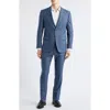 Emporio Armani Blue Check Wool Suit In Solid Medium Blue