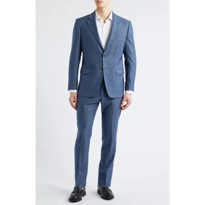 Emporio Armani Blue Check Wool Suit In Solid Medium Blue