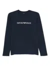 Emporio Armani Crew Neck Cotton Blend Long Sleeves Pajamas In Blue