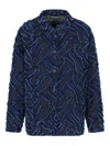 Emporio Armani Fringed Embossed-motif Jacquard Denim Shirt Jacket In Blue