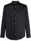 Emporio Armani Cotton Shirt With Button-down Collar And Curved Hem In Blue