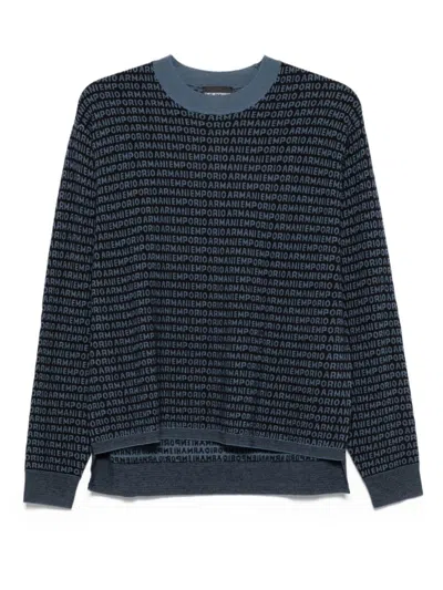 EMPORIO ARMANI BLUE CREWNECK LOGO SWEATER