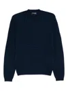 Emporio Armani Geometric Pattern Crewneck Wool Jumper In Blue