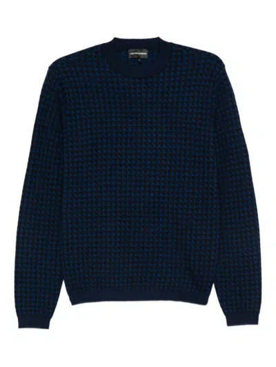 EMPORIO ARMANI BLUE CREWNECK PRINTED SWEATER