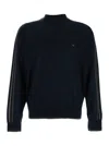 Emporio Armani Dark Grey Crewneck Sweater With Stripe Detail On The Sleeve In Blue