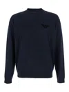 Emporio Armani Black Crewneck Sweater With Logo Embroidery On The Front In Wool Man In Blue