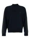 Emporio Armani Blue Crewneck Sweater With Stripe Detail On The Sleeve In Wool Man In Blue