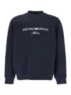 Emporio Armani Blue Crewneck Sweatshirt With Maxi Logo Lettering On The Front In Cotton Blend Stretch Man In Black