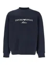 Emporio Armani Blue Crewneck Sweatshirt With Maxi Logo Lettering On The Front In Cotton Blend Stretch Man In Blu
