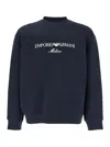 Emporio Armani Blue Crewneck Sweatshirt With Maxi Logo Lettering On The Front In Cotton Blend Stretch Man In Blue
