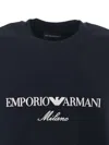 Emporio Armani Blue Crewneck Sweatshirt With Maxi Logo Lettering On The Front In Cotton Blend Stretch Man In Blue