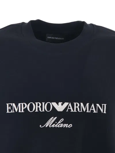 Emporio Armani Blue Crewneck Sweatshirt With Maxi Logo Lettering On The Front In Cotton Blend Stretch Man