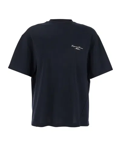 Emporio Armani Blue Crewneck T-shirt With Logo Embroidery On The Front