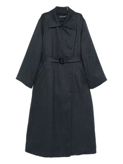 EMPORIO ARMANI WOMEN BLUE DOUBLE-BREASTED COAT, XL LUXURY TRENCH COATS FOR WOMEN DARVEYS