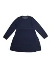 Emporio Armani Blue Dress With Round Neck And Logo Embroidery On The Front In Wool Blend Girl In Blue