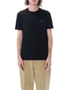 Emporio Armani Black T-shirt With Logo Lettering On The Front In Cotton And Lyocell Blend Man In Blue