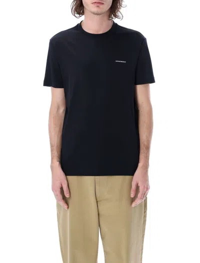 EMPORIO ARMANI BLUE EMBROIDERED LOGO T-SHIRT