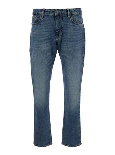 Emporio Armani Blue Jeans With Belt Loops And Logo Patch On The Rear In Denim Man