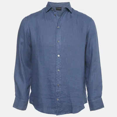 Pre-owned Emporio Armani Blue Linen Full Sleeve Shirt S