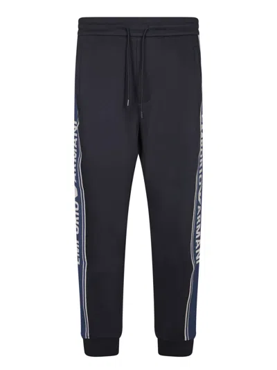 Emporio Armani Blue Logo Band Sweatpants In Black