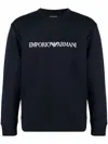 Emporio Armani Cotton Blend Crewneck Sweatshirt In Blue