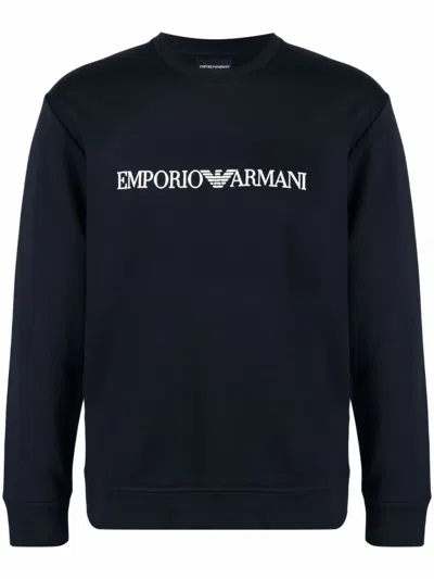 EMPORIO ARMANI BLUE LOGO COTTON BLEND SWEATSHIRT