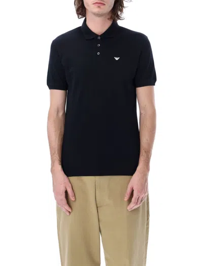 EMPORIO ARMANI BLUE LOGO COTTON POLO SHIRT