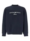 Emporio Armani Blue Crewneck Sweatshirt With Maxi Logo Lettering On The Front In Cotton Blend Stretch Man In Blue
