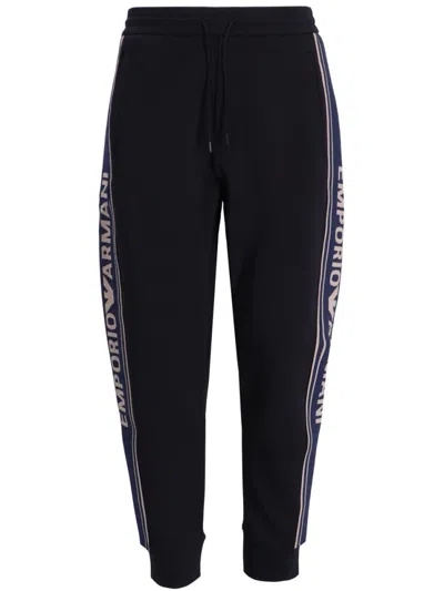Emporio Armani Blue Logo-detail Track Pants In Black