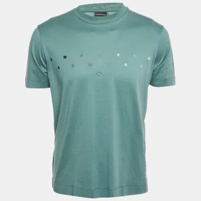 Pre-owned Emporio Armani Blue Logo Embroidered Jersey T-shirt S