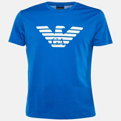 Pre-owned Emporio Armani Blue Logo Printed Cotton Knit T-shirt L