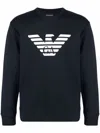 Emporio Armani Cotton Blend Crewneck Sweatshirt In Blue