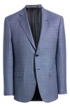 Emporio Armani Blue Microcheck Wool Sport Coat In Solid Medium Blue
