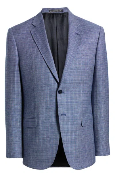 Emporio Armani Blue Microcheck Wool Sport Coat In Solid Medium Blue