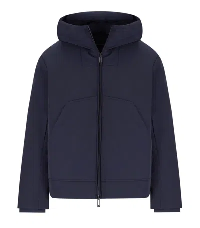 Emporio Armani Blue Navy Hooded Down Jacket In Black