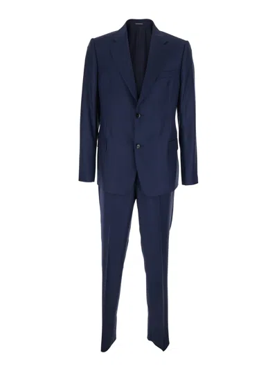 Emporio Armani Blue One-breasted Suit With Classic Revers In Wool Man