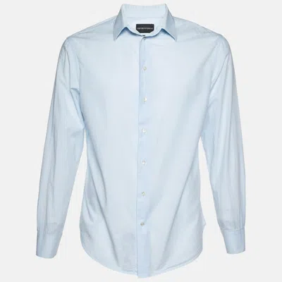 Pre-owned Emporio Armani Blue Patterned Cotton Shirt M