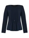 Emporio Armani Pleated Round Neck Long Sleeves Blazer In Blue