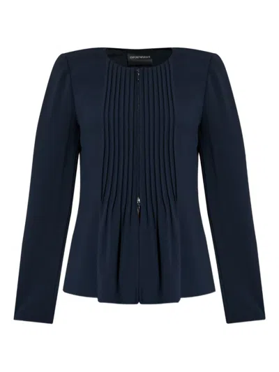 EMPORIO ARMANI BLUE PLEATED FITTED JACKET