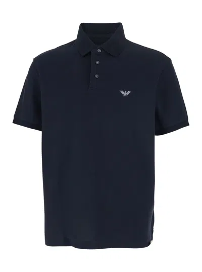 Emporio Armani Blue Polo Shirt With Classic Collar And Logo Embroidery On The Front In Cotton Man In Black