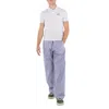Emporio Armani Blue Poplin Striped Drawstring Trousers In Blue