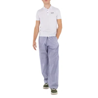EMPORIO ARMANI BLUE POPLIN STRIPED DRAWSTRING TROUSERS